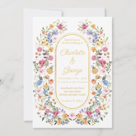 Elegante tuin bloemen bruiloft kaart (Voorkant)