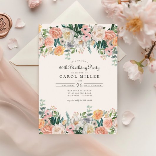 Elegante Tuin Bloemen Groen 90e Verjaardagsfeest Kaart