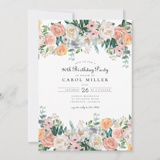 Elegante Tuin Bloemen Groen 90e Verjaardagsfeest Kaart (Voorkant)