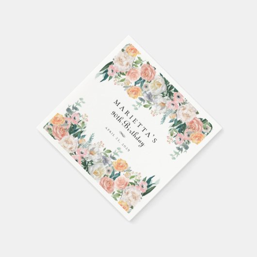 Elegante Tuin Bloemen Groen 90e Verjaardagsfeest Servet (Hoek)