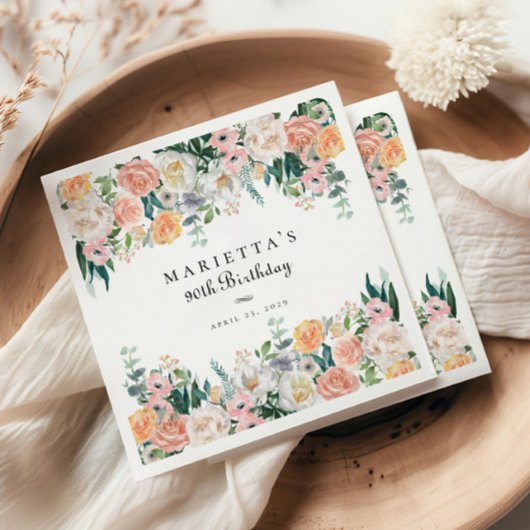 Elegante Tuin Bloemen Groen 90e Verjaardagsfeest Servet