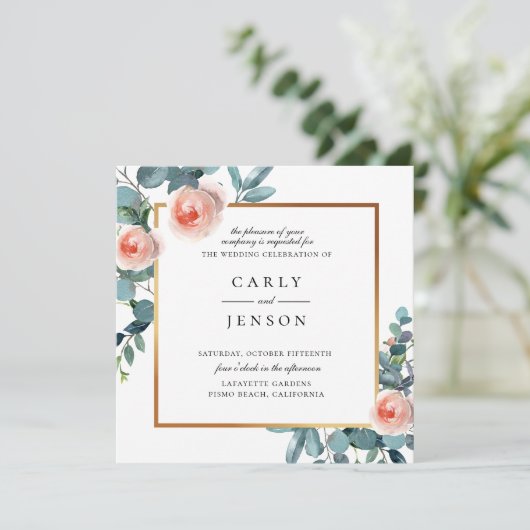 Elegante Tuin Bloemen Lijst Bruiloft Uitnodiging (Staand voorkant)