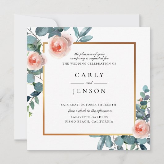 Elegante Tuin Bloemen Lijst Bruiloft Uitnodiging (Voorkant)