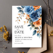 Elegante Tuin Bloemen Marine Blauw Rust Trouwen Save The Date