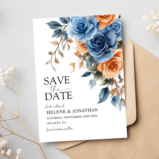 Elegante Tuin Bloemen Marine Blauw Rust Trouwen Save The Date