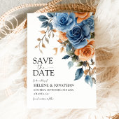 Elegante Tuin Bloemen Marine Blauw Rust Trouwen Save The Date