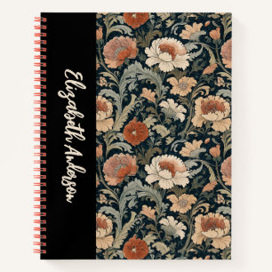Elegante Tuin Bloemen Zwart Monogram Notitieboek