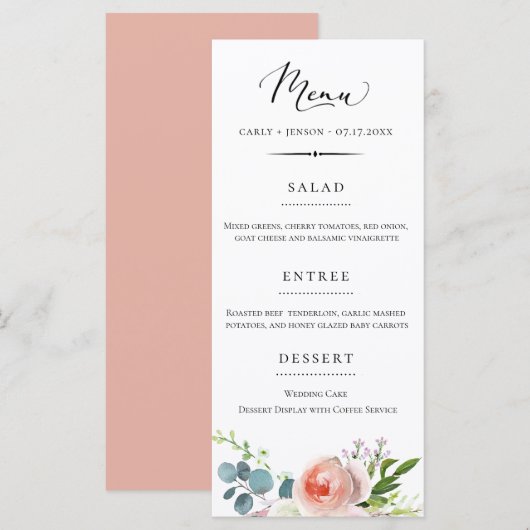 Elegante tuin bloemenbruiloft menu (Voorkant / Achterkant)