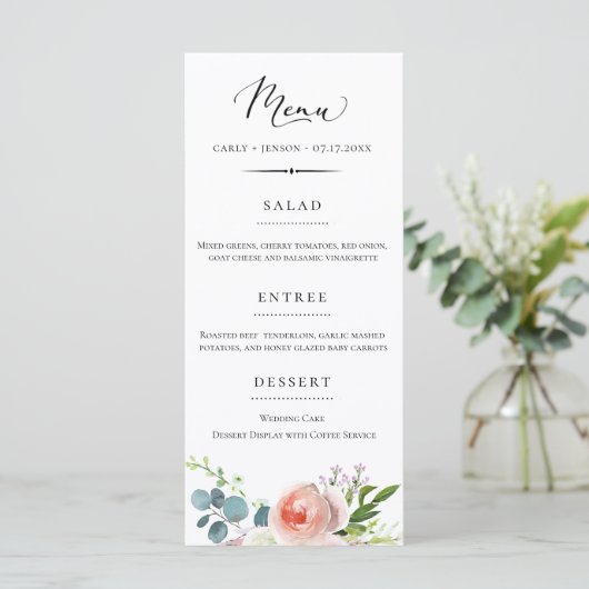 Elegante tuin bloemenbruiloft menu (Staand voorkant)