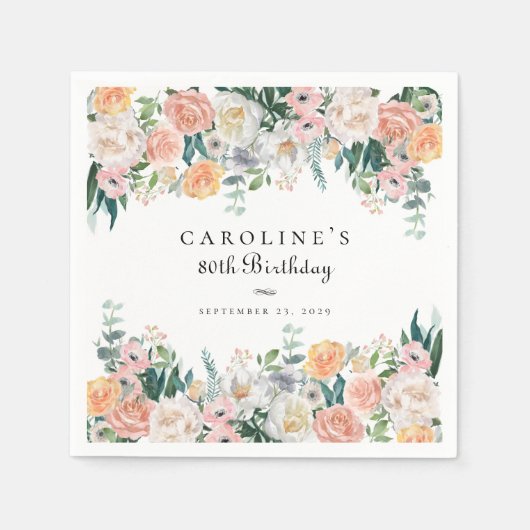 Elegante Tuin Bloemengroen 80ste Verjaardagsfeest Servet (Voorkant)