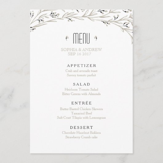 Elegante tuin bloemenrustieke bruiloft menu (Voorkant)