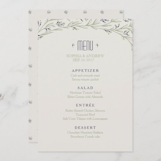 Elegante tuin bloemenrustieke bruiloft menu (Voorkant / Achterkant)