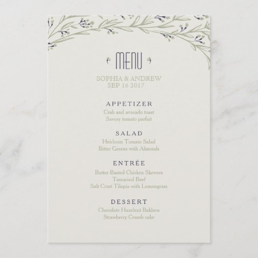 Elegante tuin bloemenrustieke bruiloft menu (Voorkant)