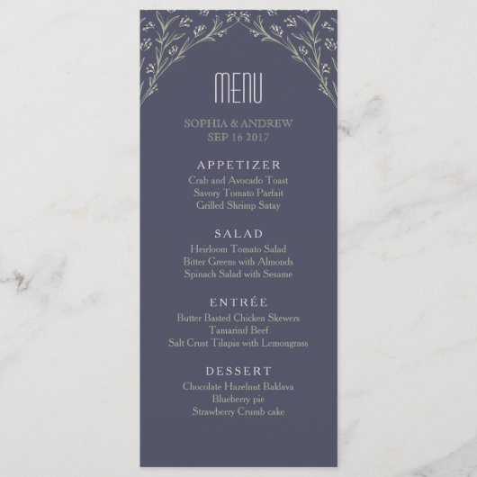 Elegante tuin bloemenrustieke bruiloft menu (Voorkant)