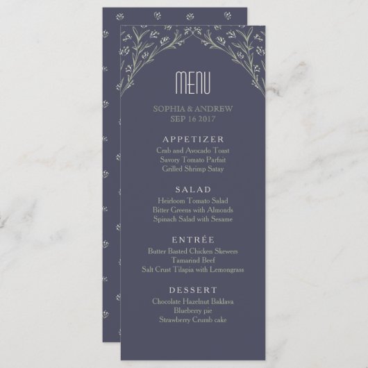 Elegante tuin bloemenrustieke bruiloft menu (Voorkant / Achterkant)