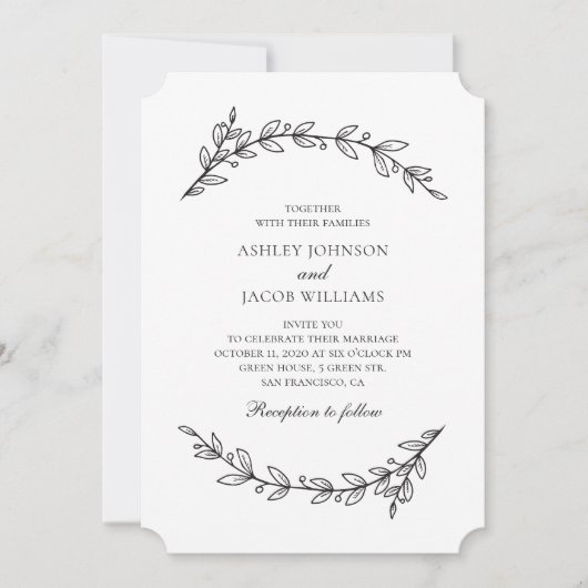 Elegante tuin bruiloft. Zwart-wit botanisch Kaart (Voorkant)