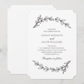 Elegante tuin bruiloft. Zwart-wit botanisch Kaart (Voorkant / Achterkant)