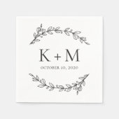 Elegante tuin bruiloft. Zwart-wit botanisch Servet (Voorkant)