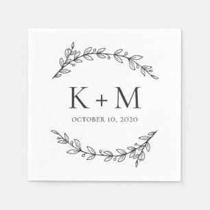 Elegante tuin bruiloft. Zwart-wit botanisch Servet