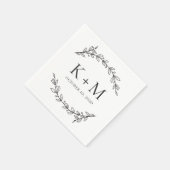 Elegante tuin bruiloft. Zwart-wit botanisch Servet (Hoek)