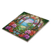 Elegante tuin faux gebrandschilderd glas tegeltje (Zijkant)