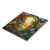 Elegante tuin faux gebrandschilderd glas tegeltje (Zijkant)