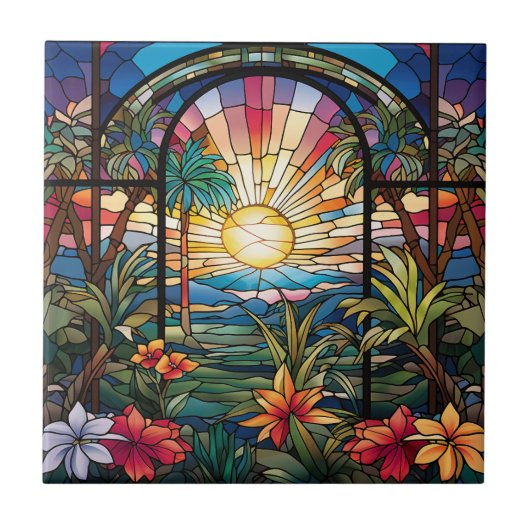 Elegante tuin faux gebrandschilderd glas tegeltje (Voorkant)