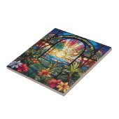 Elegante tuin faux gebrandschilderd glas tegeltje (Zijkant)