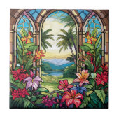 Elegante tuin faux gebrandschilderd glas tegeltje (Voorkant)