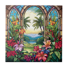Elegante tuin faux gebrandschilderd glas tegeltje