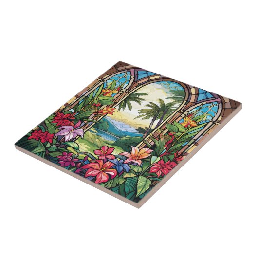 Elegante tuin faux gebrandschilderd glas tegeltje (Zijkant)