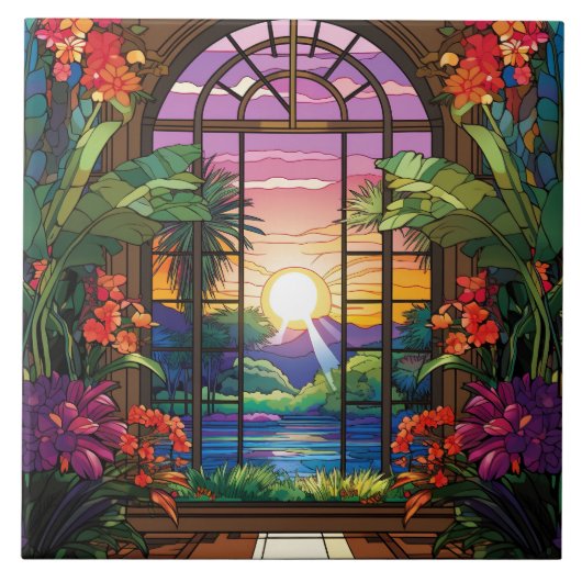 Elegante tuin faux gebrandschilderd glas tegeltje (Voorkant)