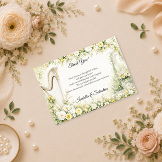 Elegante Tuin Harp Romantische Huwelijk Bedankkaart
