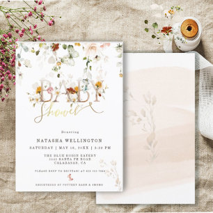 Elegante Tuin met Wilde Bloemen Baby Shower Uitnod Kaart