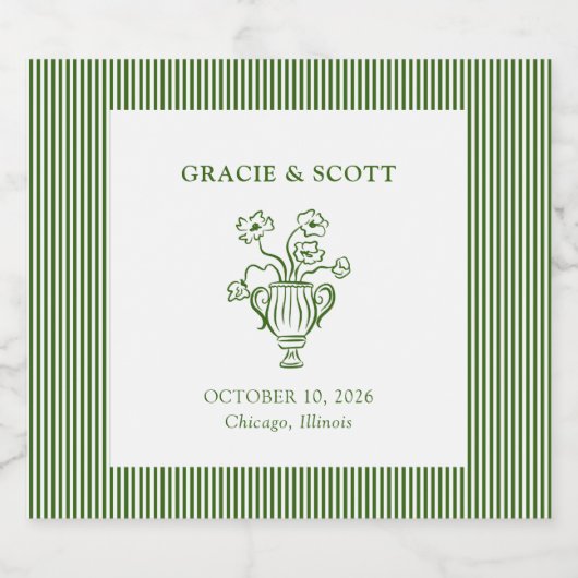 Elegante Tuin Party Hand getrokken Groene bruiloft Sparkling Wijnetiket (Enkel label)