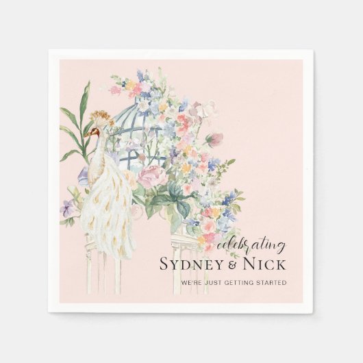 Elegante Tuin Pauw Bloemen Huwelijk Servet (Voorkant)