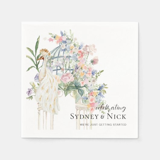 Elegante Tuin Pauw Bloemen Huwelijk Servet (Voorkant)