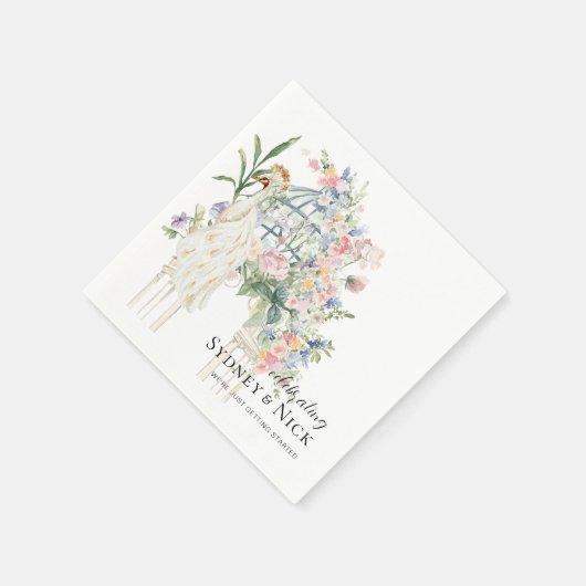 Elegante Tuin Pauw Bloemen Huwelijk Servet (Hoek)