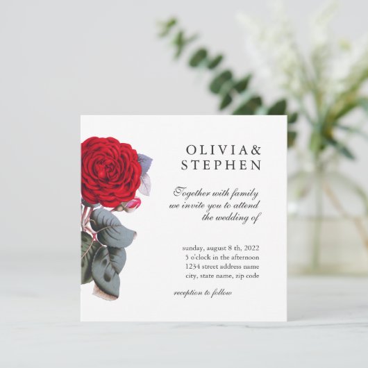 Elegante tuin rode roos. Mooie bloemenbruiloft Kaart (Staand voorkant)