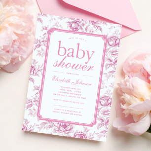 Elegante Tuin Roze Chinoiserie Baby shower Kaart