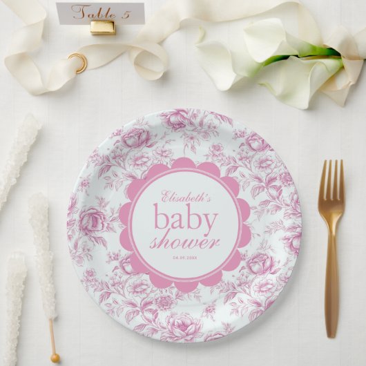 Elegante Tuin Roze Chinoiserie Baby shower Papieren Bordje (Huwelijk)