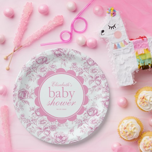 Elegante Tuin Roze Chinoiserie Baby shower Papieren Bordje (Feest)