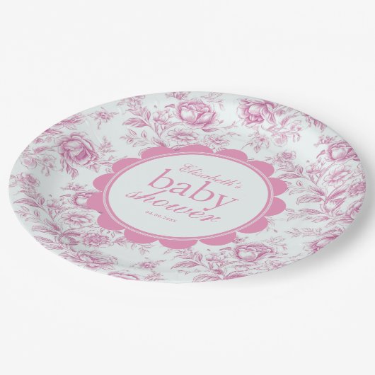 Elegante Tuin Roze Chinoiserie Baby shower Papieren Bordje (Gekanteld)
