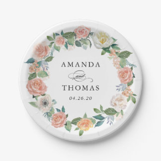 Elegante tuin Rozen Bloemen krans bruiloft Papieren Bordje