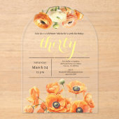 Elegante Tuin Sinaasappel Bloemen 30ste Verjaardag Acryl Uitnodigingen (Voorkant)