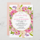Elegante tuin thema roze flora afstudeerfeest kaart (Voorkant / Achterkant)