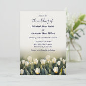 Elegante  tuin van witte tulpen bruiloft kaart (Staand voorkant)