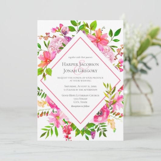 Elegante Tuin Waterverf Roze Bloemen Luchtige brui Kaart (Staand voorkant)