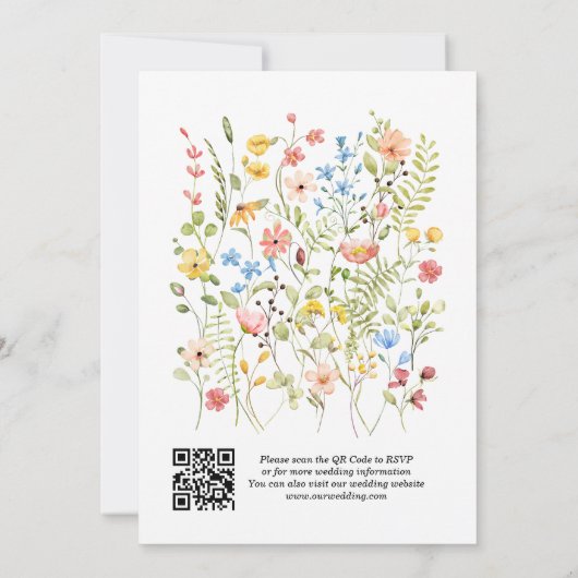 Elegante Tuin Wildflower Bloemen QR Code Huwelijk Kaart (Achterkant)
