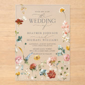 Elegante Tuinbloemen Waterverf Bloemen Bruiloft Acryl Uitnodigingen (Voorkant)